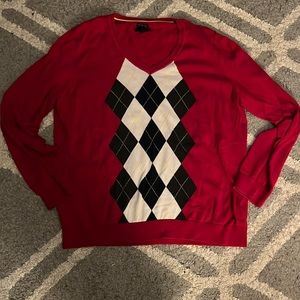Super cute red sweater with argyle patern